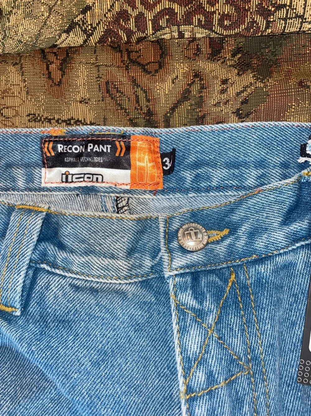 ICON Men's Light Blue Jeans with Black Reinforced Panels for riding - Picture 2 of 9